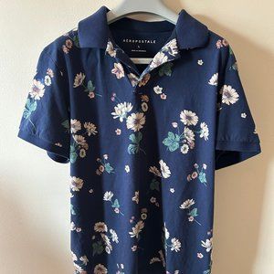 Aeropostale Dark Blue Medium Flower Collar Tee